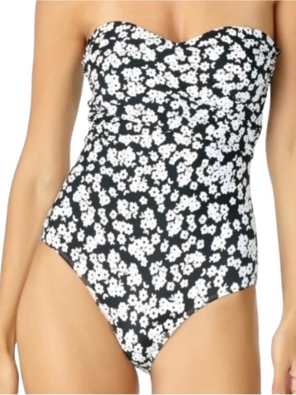 Anne Cole Itsy Bitsy Ditsy Bandeau Black White Floral Swimsuit 12